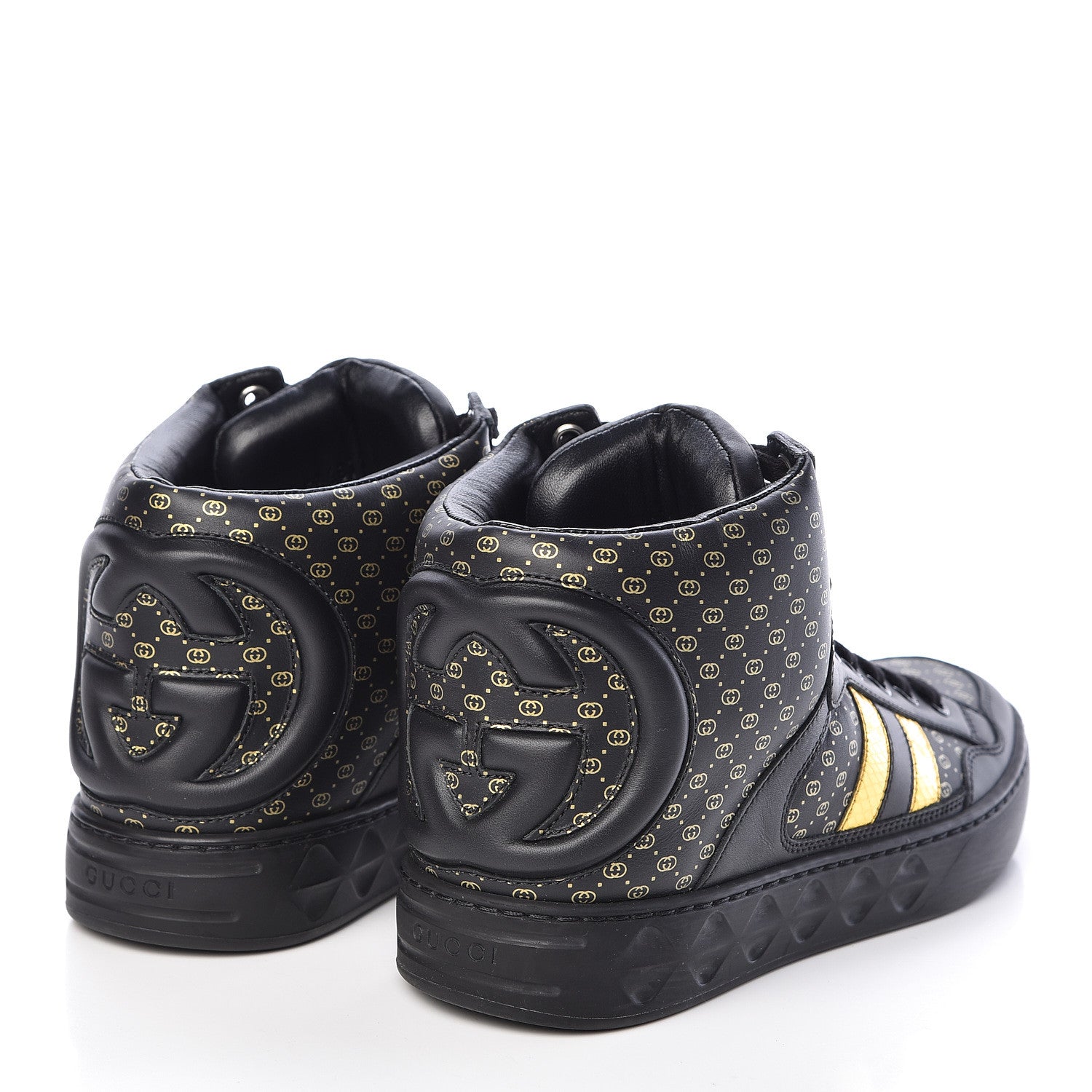 Gucci X DAPPER DAN Calfskin Laminated Ayers GG Micro Monogram High Top Sneakers 36 Black 4 of 11