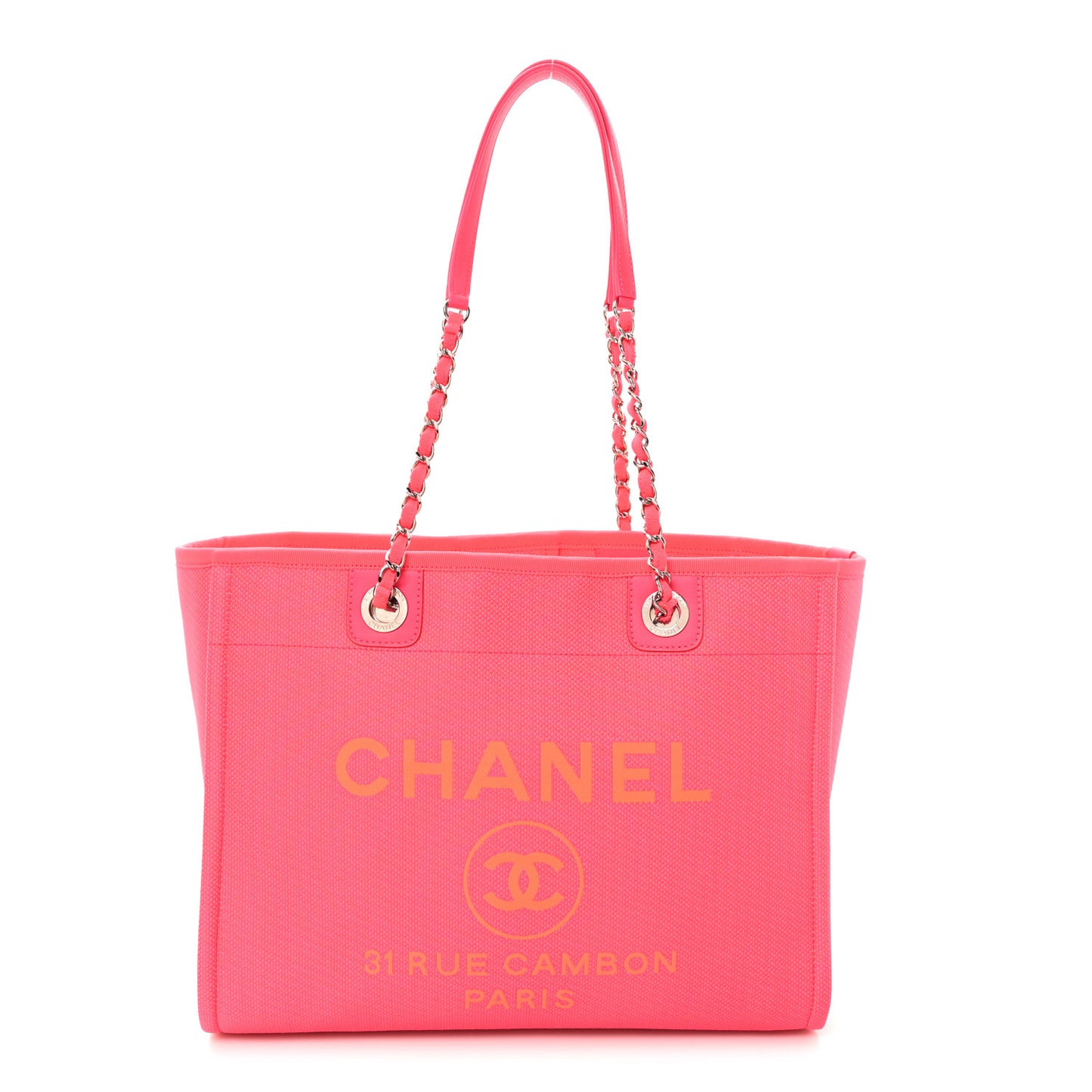 Mixed Fibers Calfskin Medium Deauville Tote Pink Orange