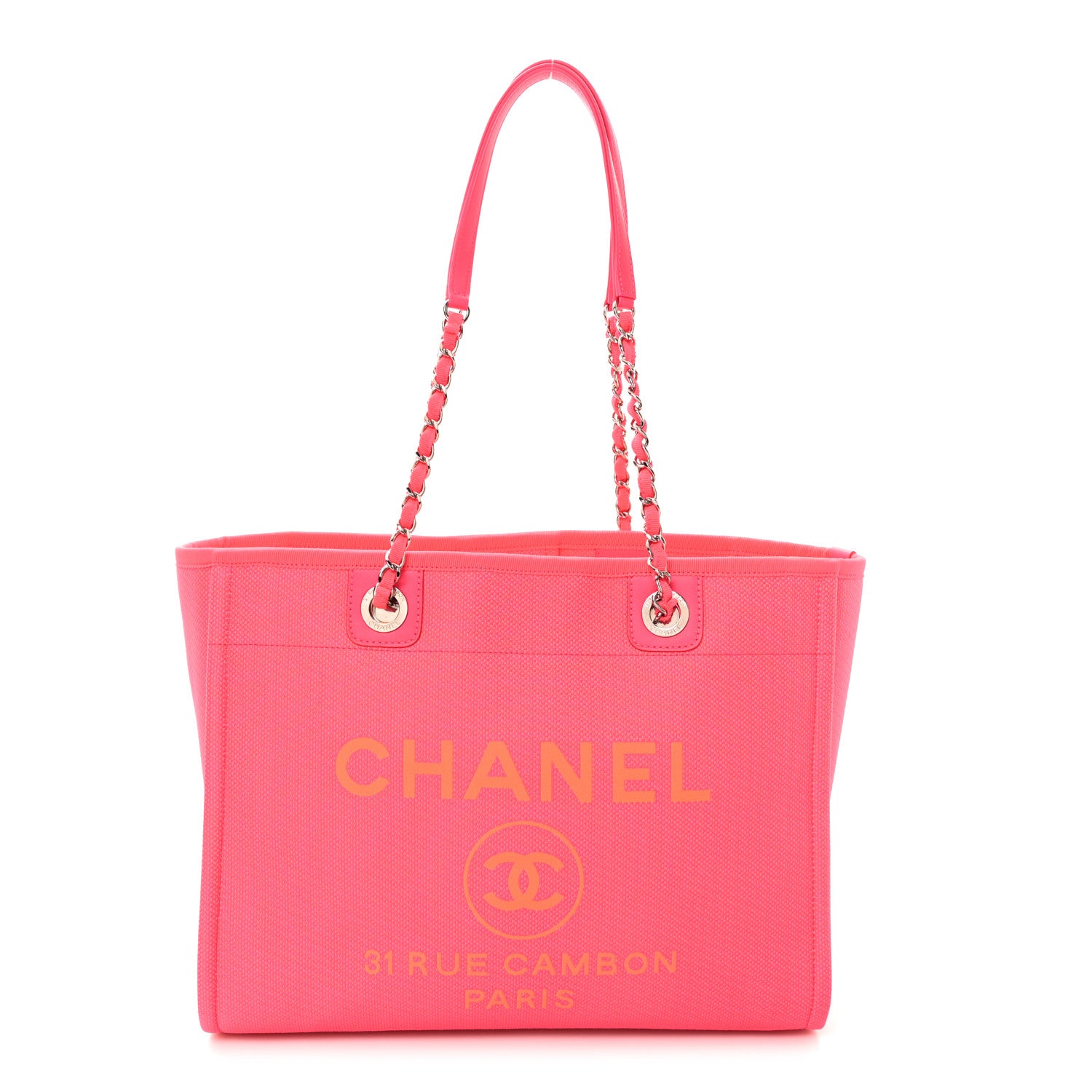 Chanel Mixed Fibers Calfskin Medium Deauville Tote Pink Orange 1 of 10