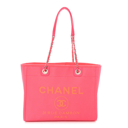 Chanel Mixed Fibers Calfskin Medium Deauville Tote Pink Orange 1 of 10