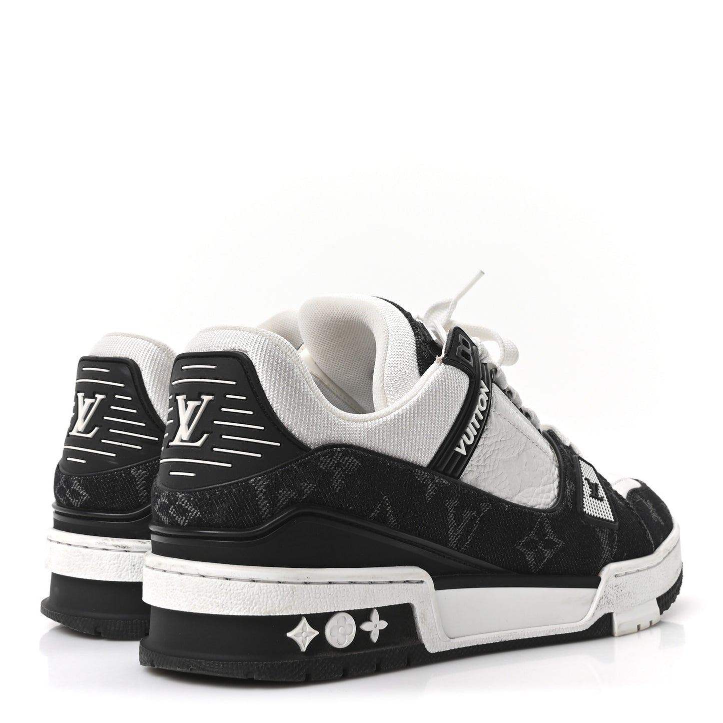 Calfskin Embossed Monogram Denim Womens LV Trainer Sneakers 37 Black