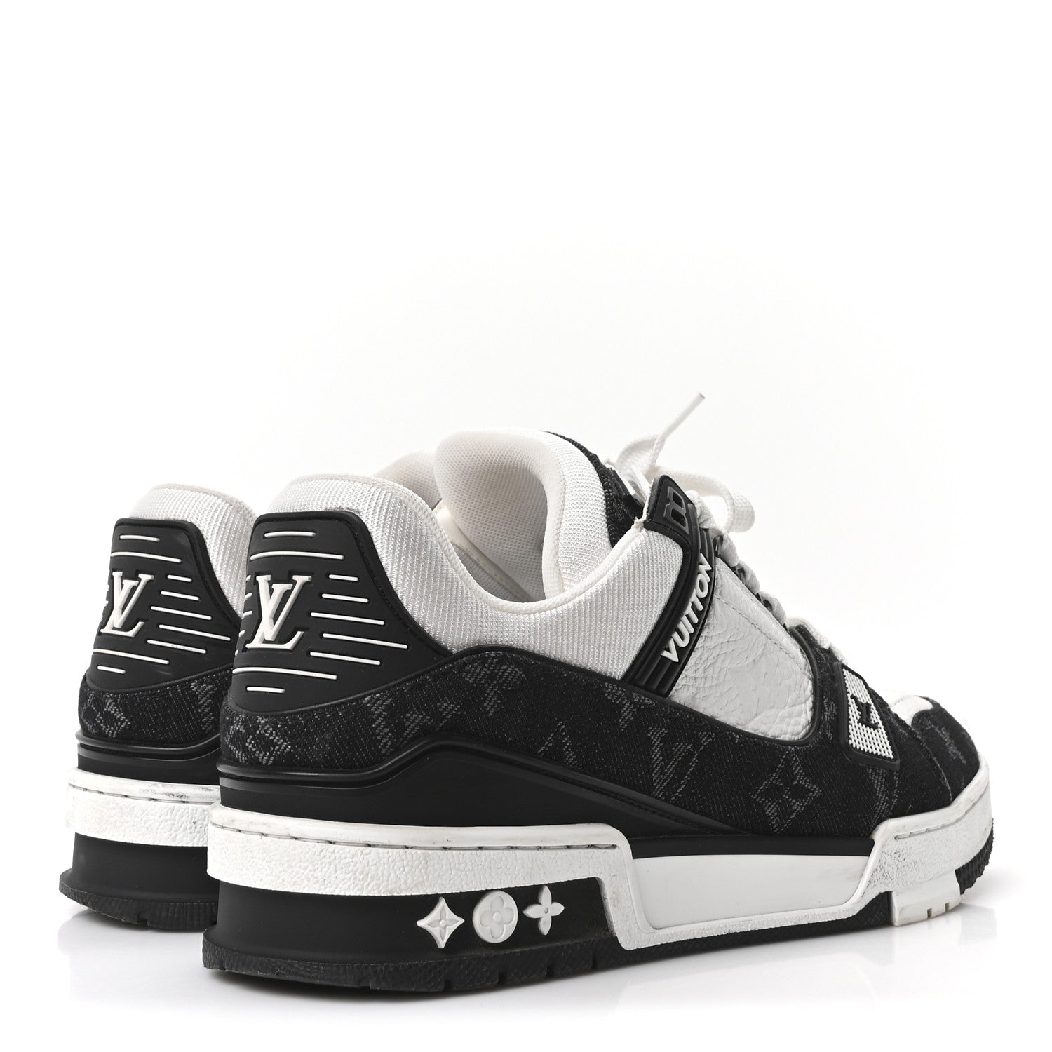 Louis Vuitton Calfskin Embossed Monogram Denim Womens LV Trainer Sneakers 37 Black 5 of 9
