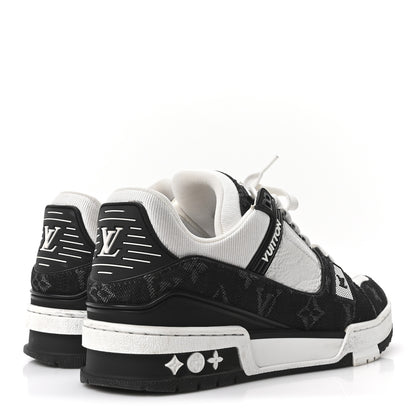 Louis Vuitton Calfskin Embossed Monogram Denim Womens LV Trainer Sneakers 37 Black 5 of 9