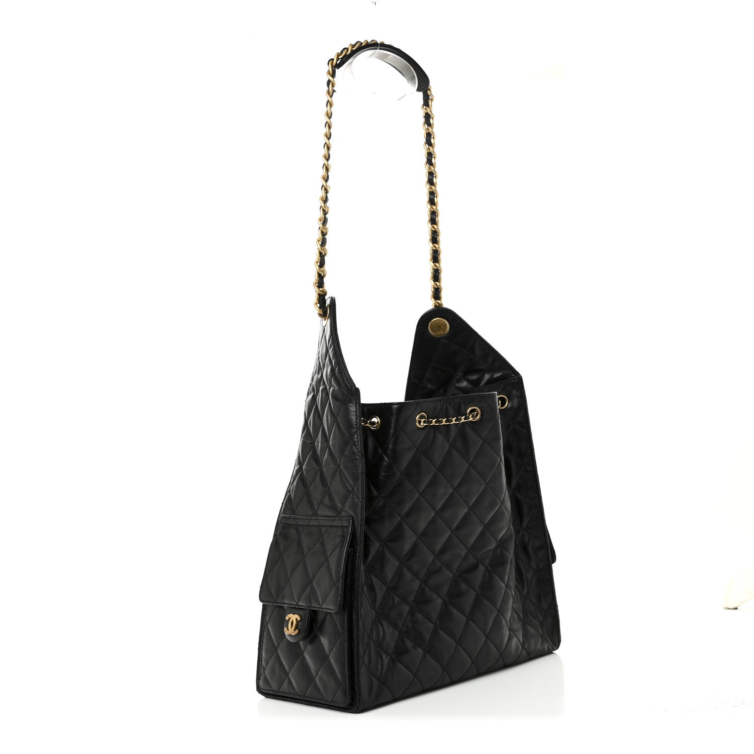 Chanel Shiny Crumpled Calfskin Quilted Medium Chanel 25 Handbag Black 3 of 10
