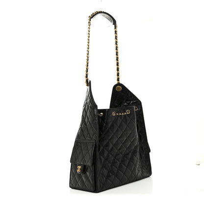Chanel Shiny Crumpled Calfskin Quilted Medium Chanel 25 Handbag Black 3 of 10