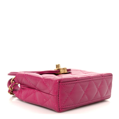Chanel Shiny Aged Calfskin Quilted Mini Nano Kelly Shopper Dark Pink 4 of 11