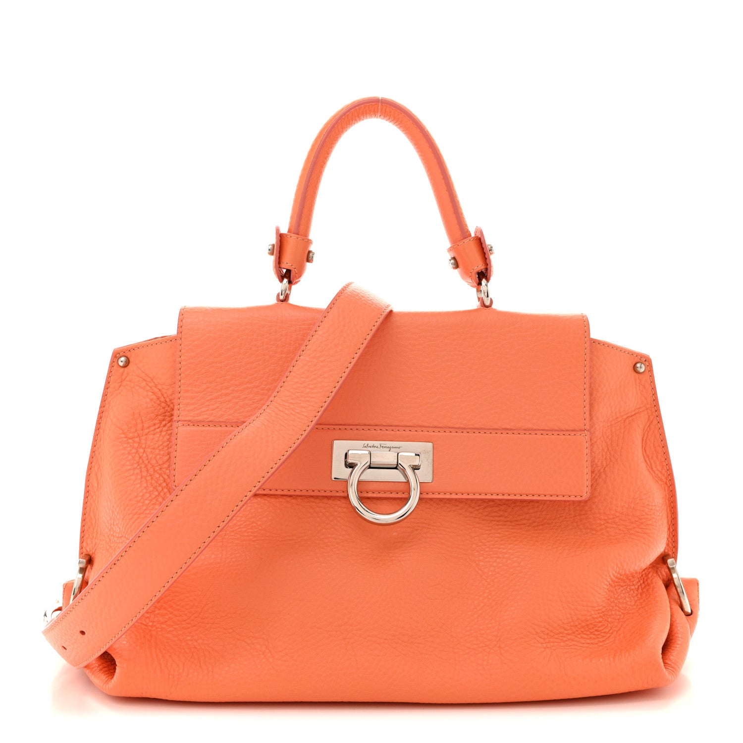 Salvatore Ferragamo Grained Calfskin Sofia Satchel Orange 1 of 15