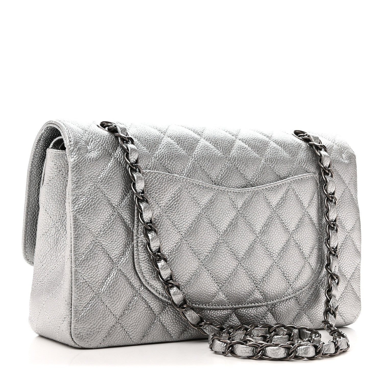 Chanel Metallic Caviar Quilted Medium Double Flap Silvery 3 of 10