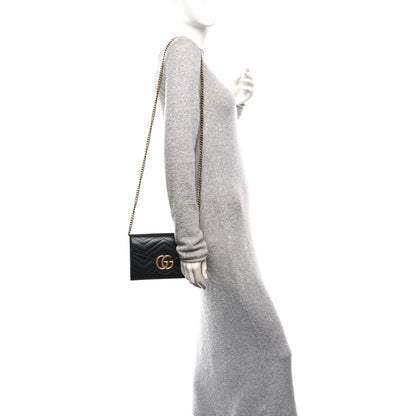 Gucci Calfskin Matelasse GG Marmont Chain Wallet Black 2 of 10
