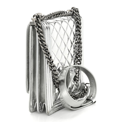 Chanel Metallic Goatskin Quilted North South Boy Flap Silver 3 of 9