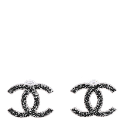 Chanel Glitter Resin CC Earrings Silver Black 1 of 4