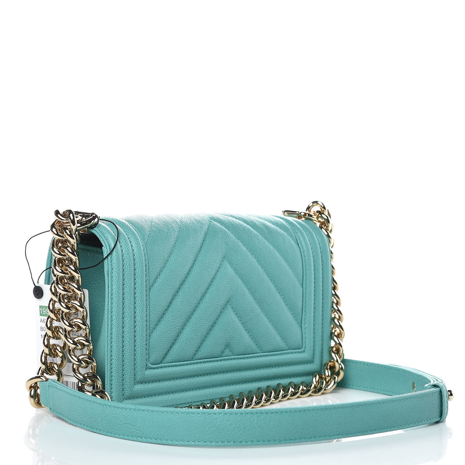 Chanel Caviar Chevron Quilted Small Boy Flap Green 3 of 10