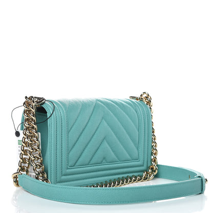 Chanel Caviar Chevron Quilted Small Boy Flap Green 3 of 10