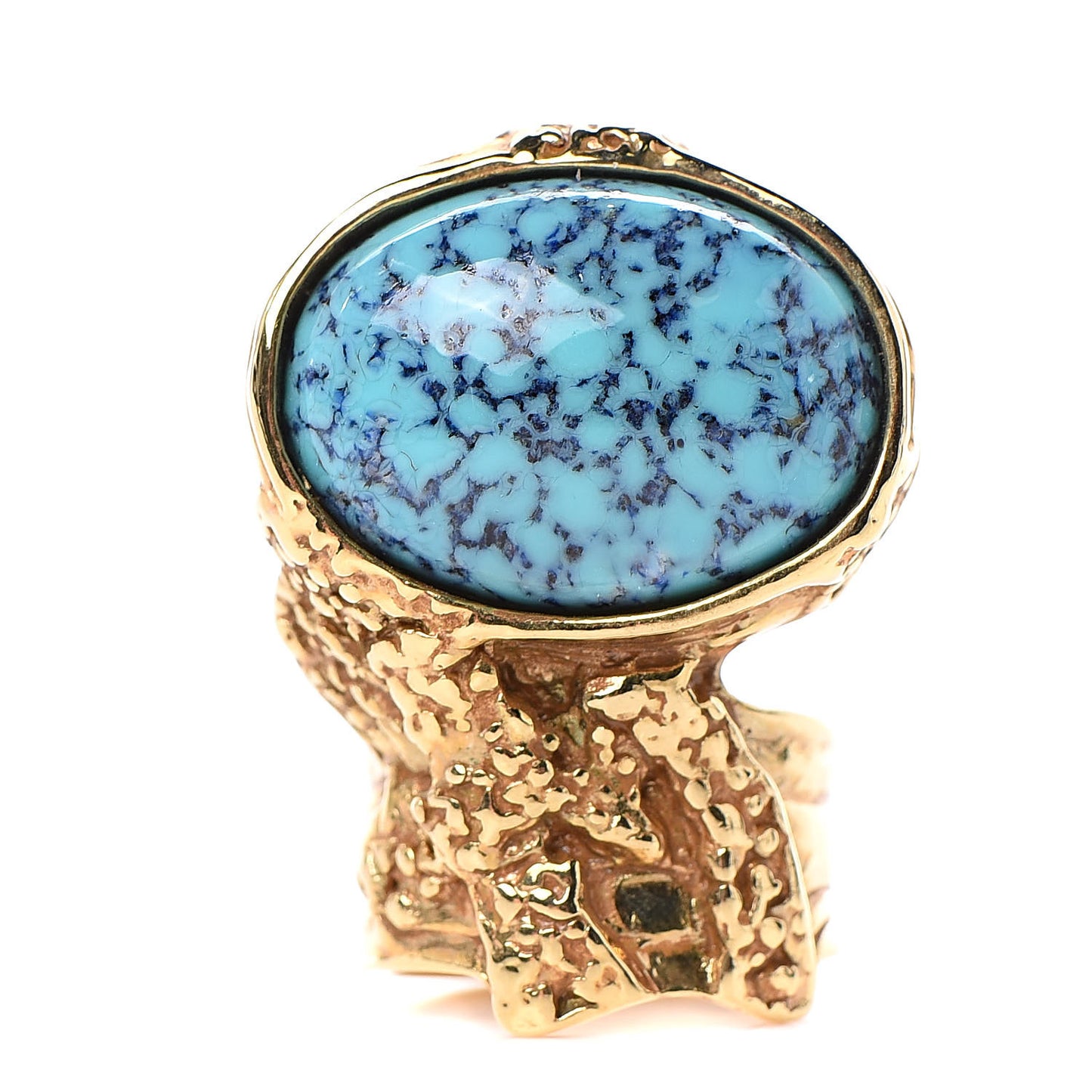 Glass Cabochon Arty Ovale Ring 7 Gold Turquoise