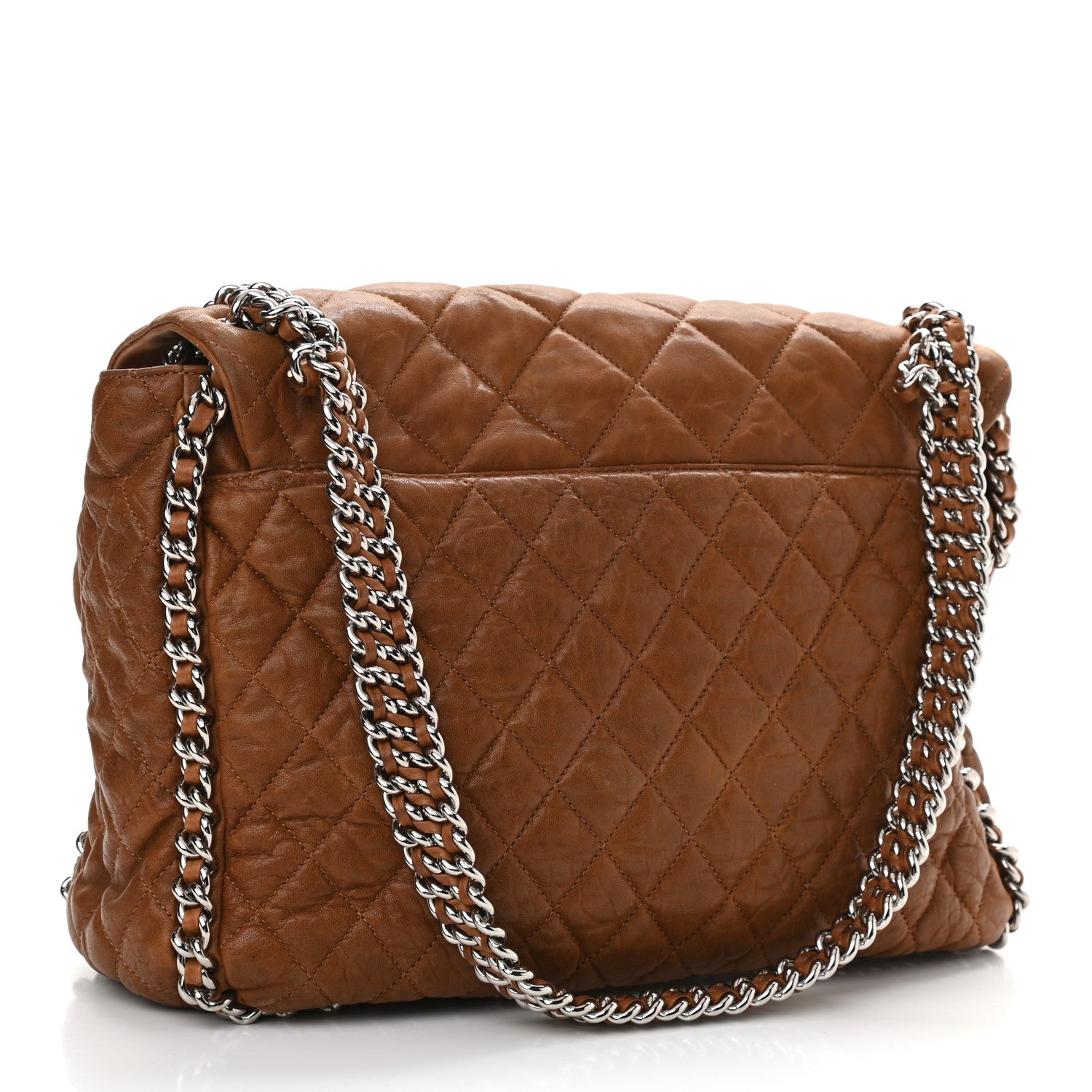 Chanel Washed Lambskin Quilted Chain Around Maxi Flap Brown 3 of 12
