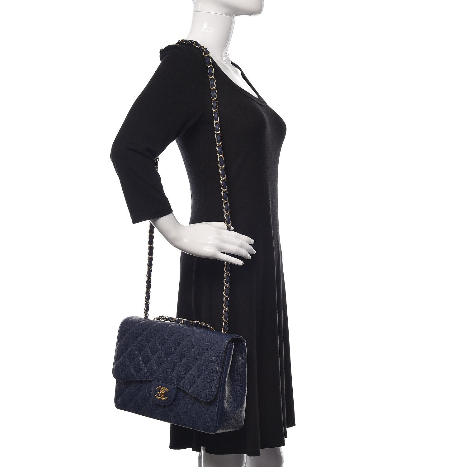 Chanel Caviar Quilted Jumbo Single Flap Dark Blue 2 of 11