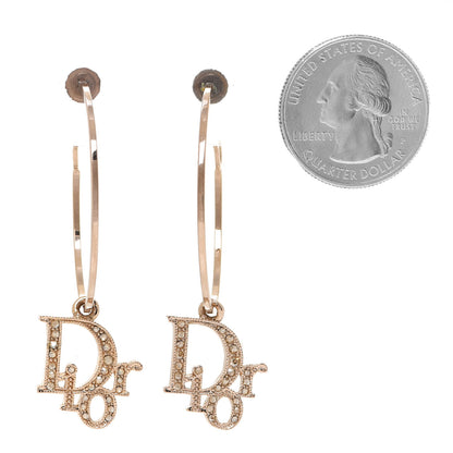 Christian Dior Crystal Logo Hoop Earrings Gold 2 of 5