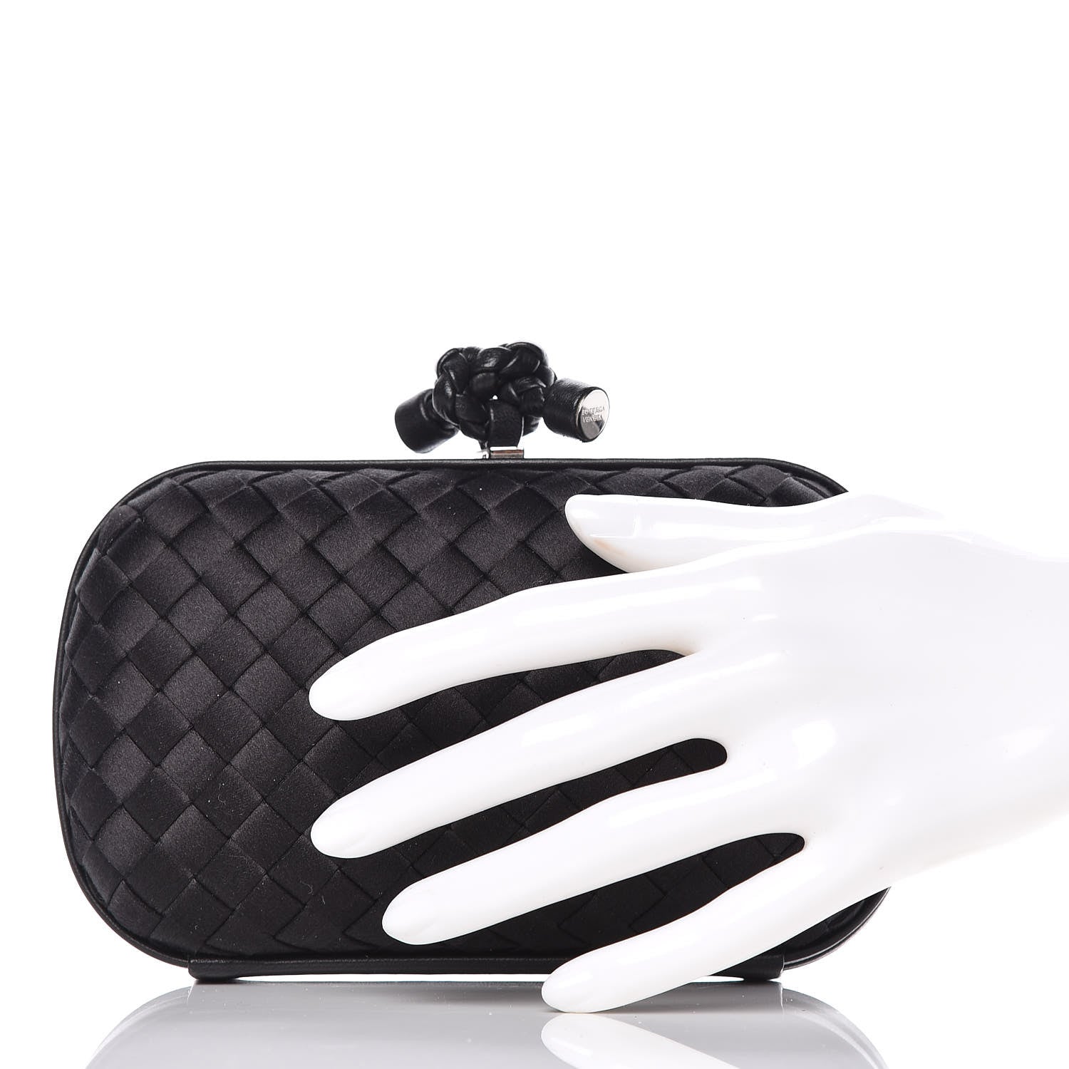 Bottega Veneta Satin Intreccio Impero Knot Clutch Black 2 of 6