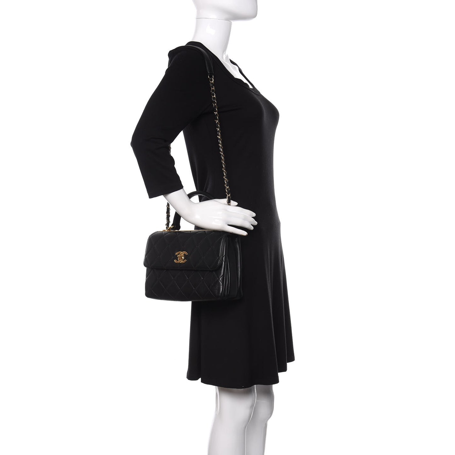 Lambskin Quilted Small Trendy CC Dual Handle Flap Bag Black