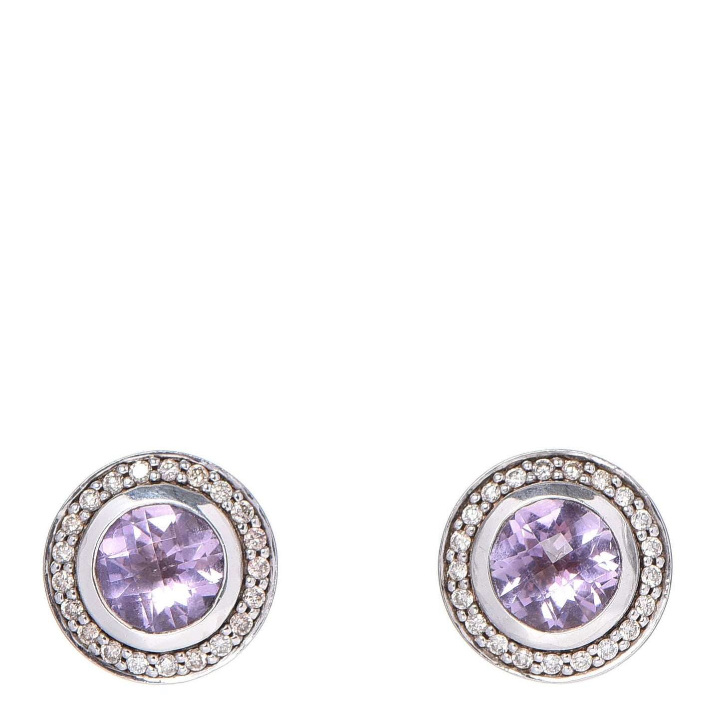 Sterling Silver Amethyst Diamond 8mm Cerise Earrings