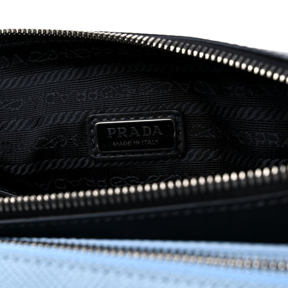 Prada Vitello Saffiano Cuir Double Triangle Shoulder Bag Black Celeste 8 of 11