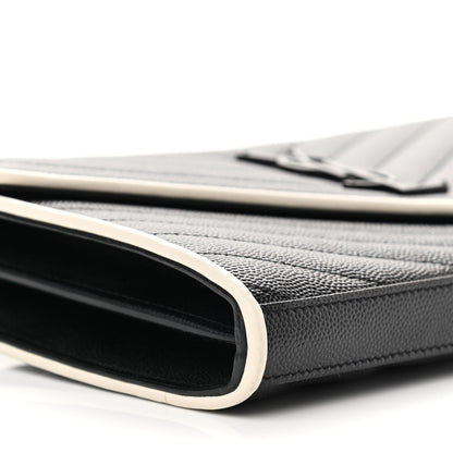 Saint Laurent Grain De Poudre Matelasse Chevron Monogram Chain Wallet Black White 9 of 13
