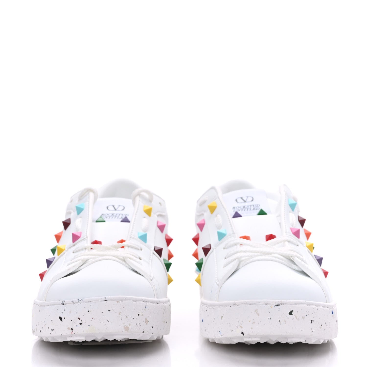Valentino Garavani Vegan Leather Womens Rockstud Open for a Change Sneakers 40 White Multicolor 2 of 7
