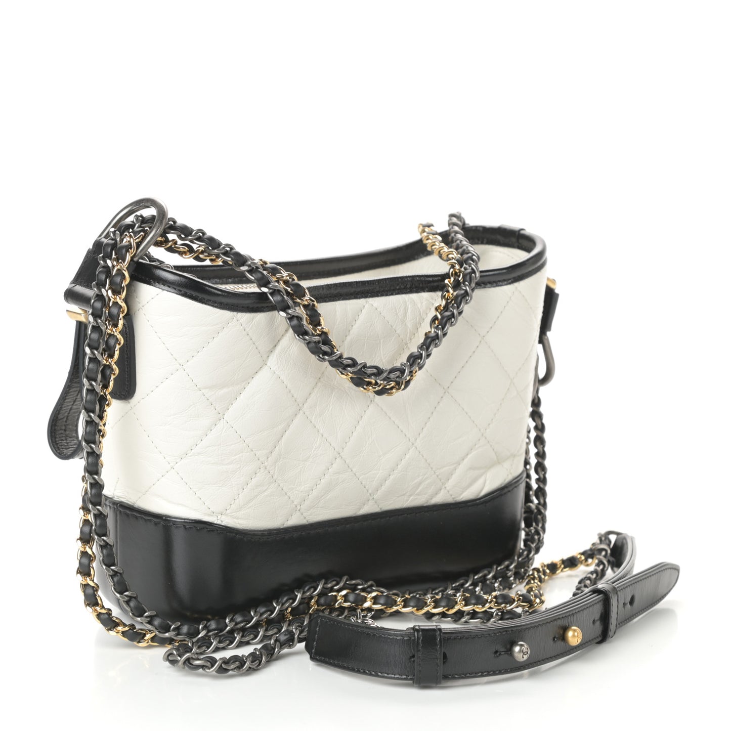 Aged Calfskin Quilted Small Gabrielle Hobo Black White