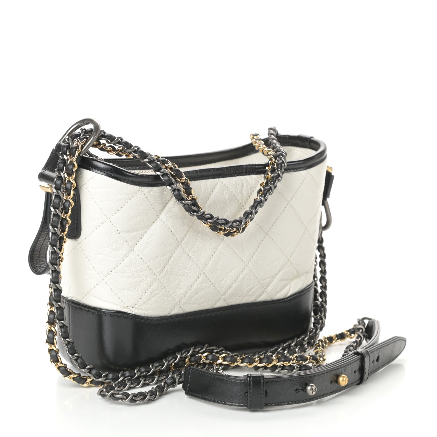 Chanel Aged Calfskin Quilted Small Gabrielle Hobo Black White 3 of 10