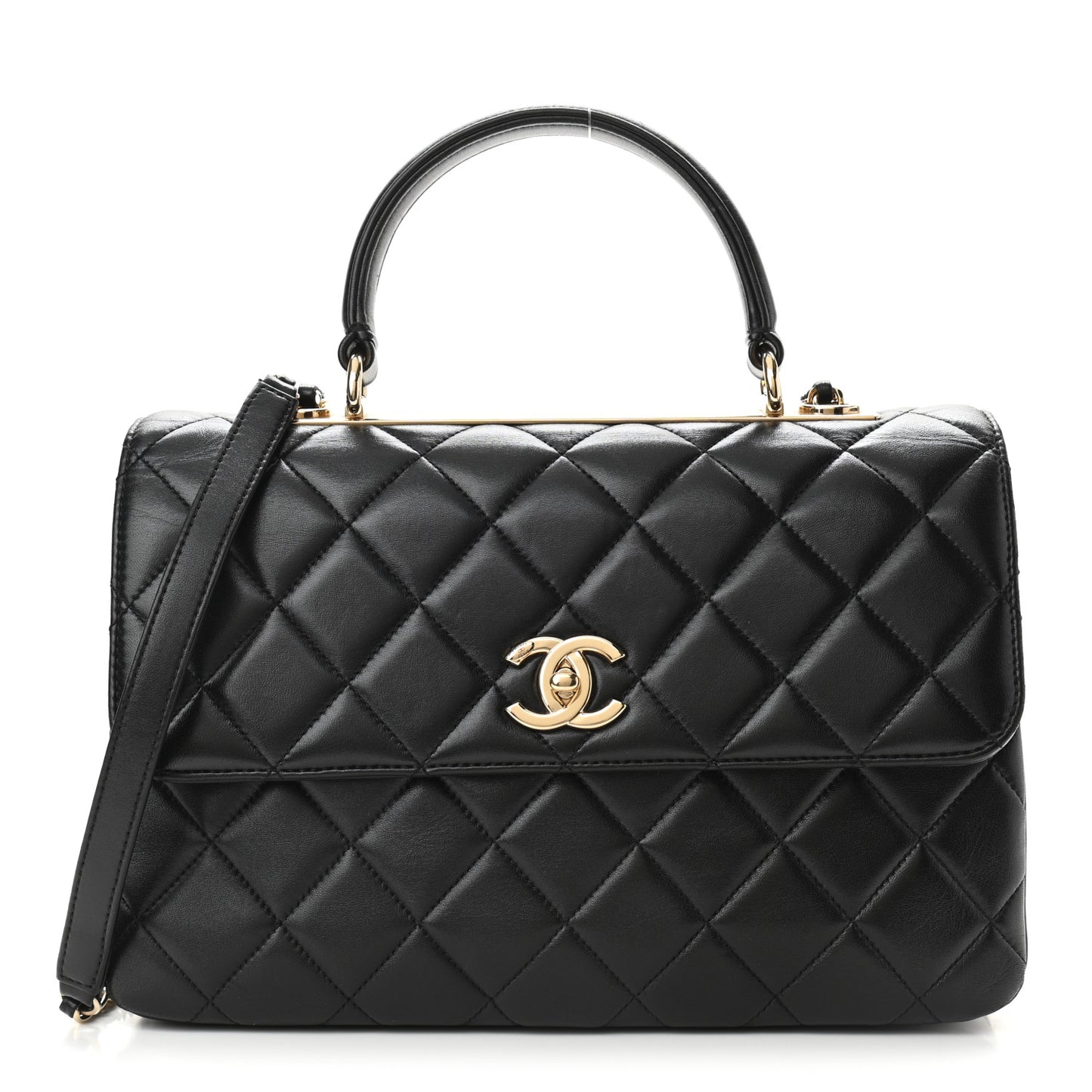 Lambskin Quilted Medium Trendy CC Flap Dual Handle Bag Black