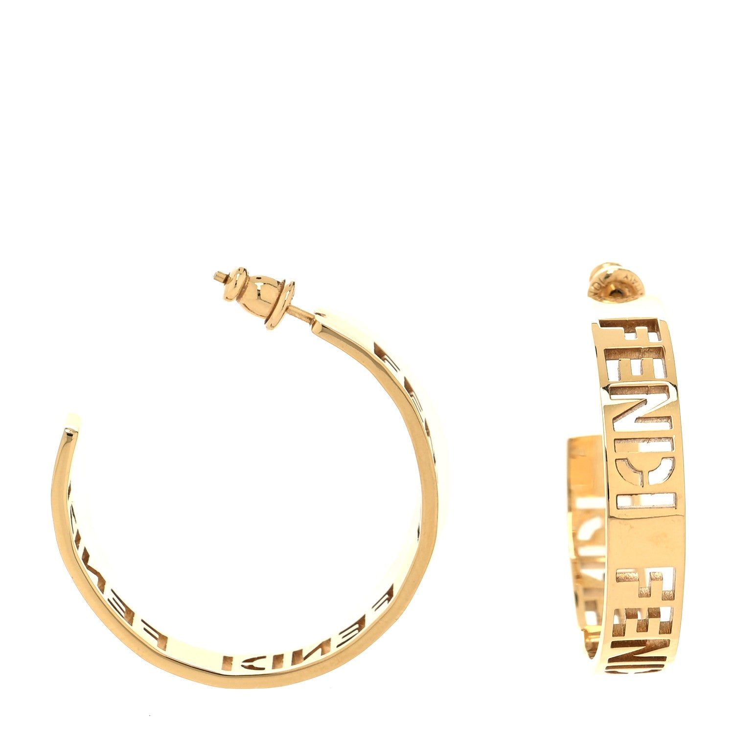 Fendi Bronze Small Signature Hoop Earrings Gold 1 of 4