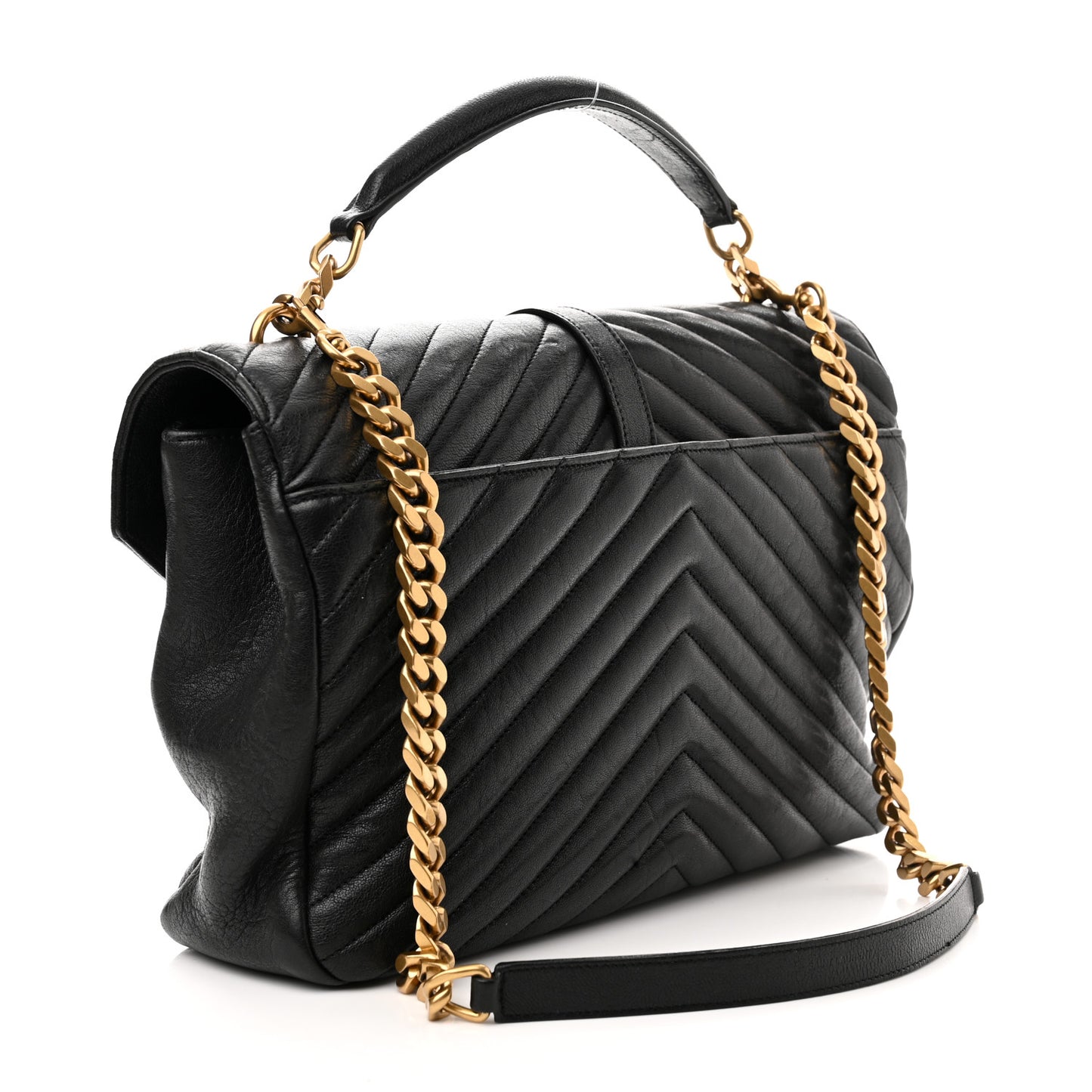 Sheepskin Matelasse Chevron Monogram Large College Satchel Black