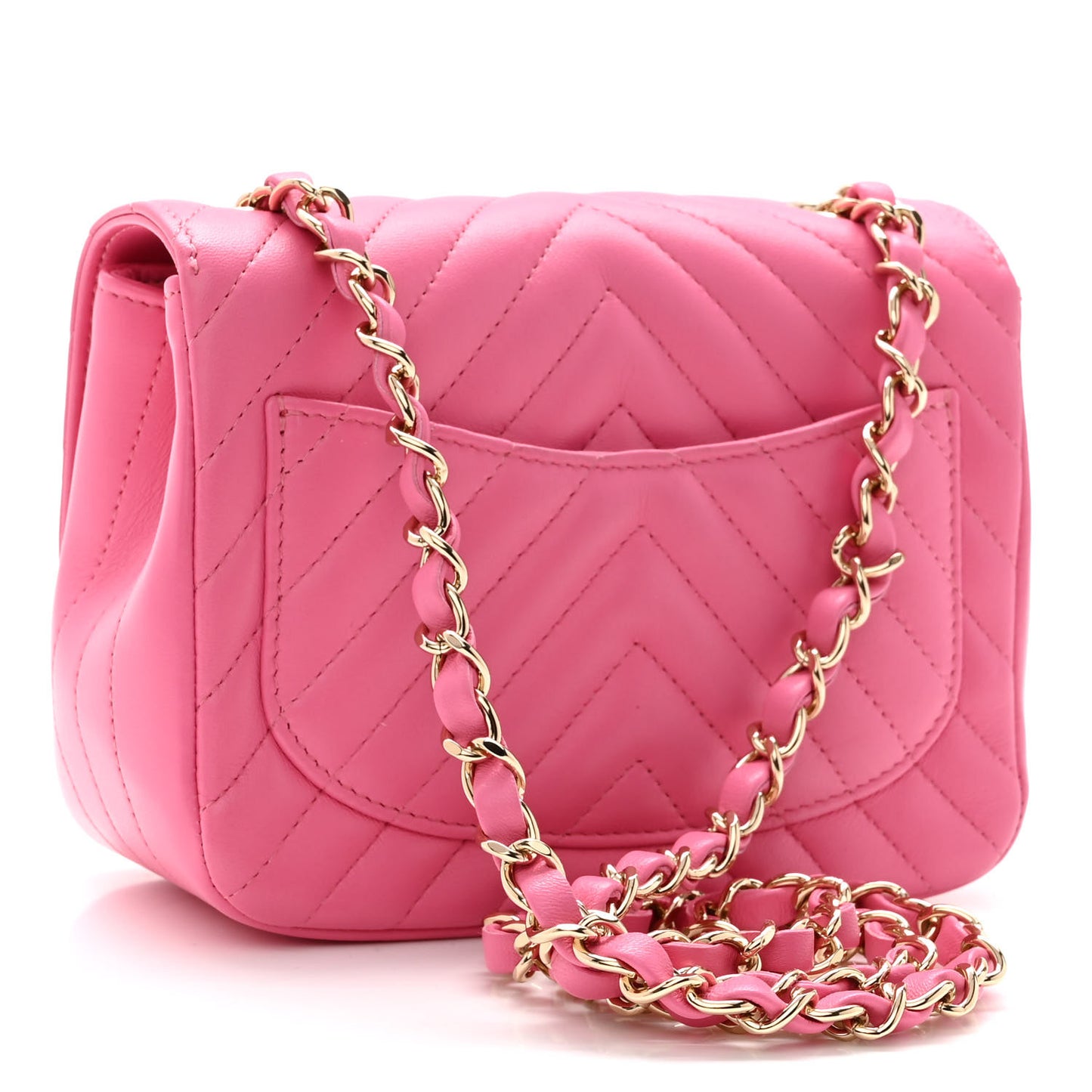 Lambskin Chevron Quilted Mini Square Flap Pink