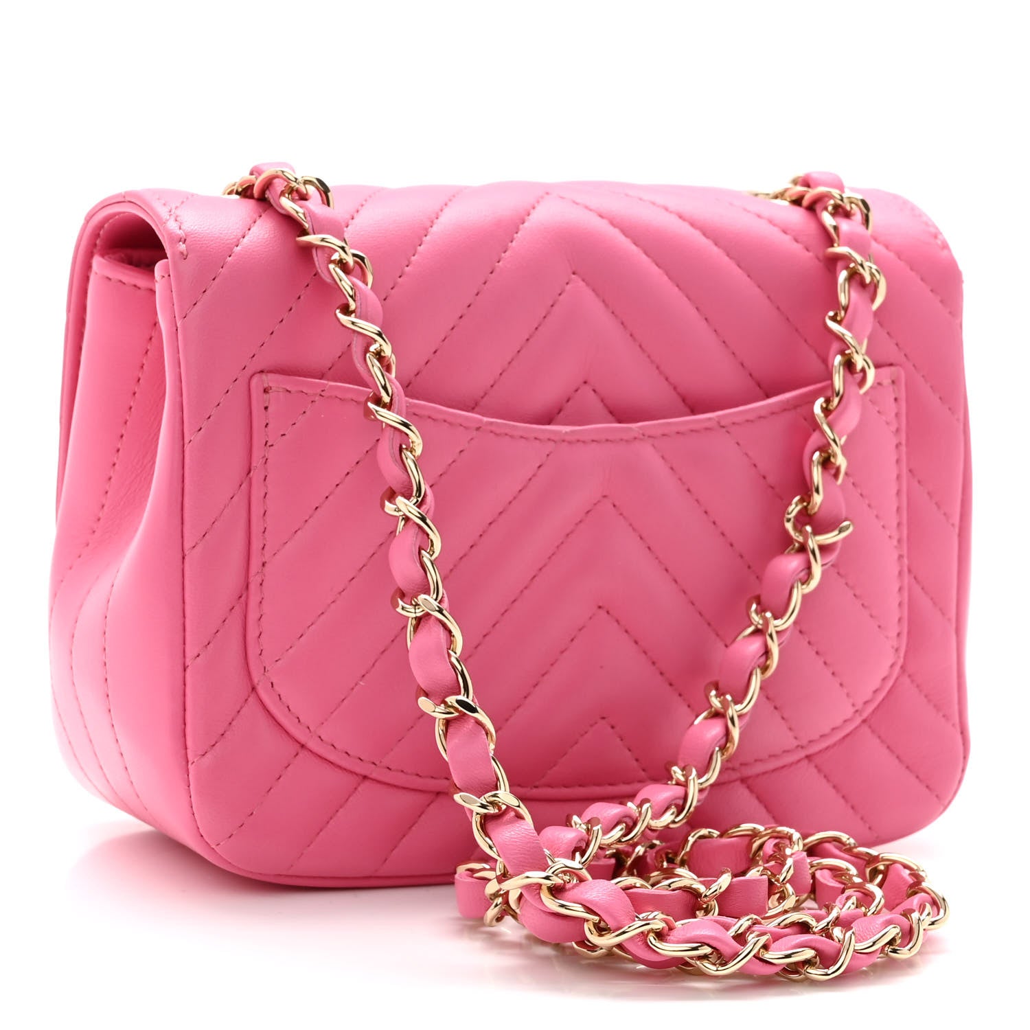 Chanel Lambskin Chevron Quilted Mini Square Flap Pink 3 of 11