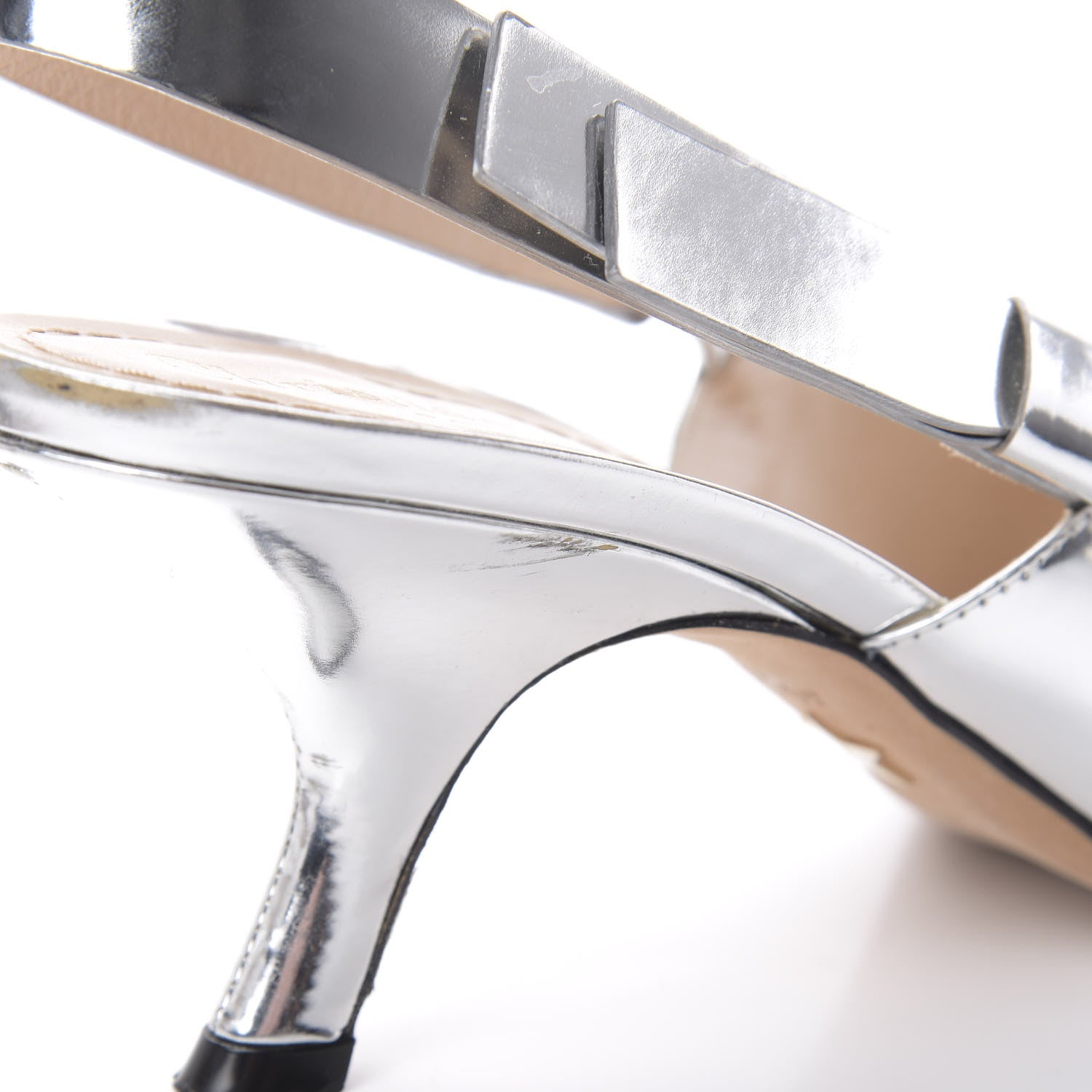 Christian Dior Metallic Calfskin Sweet D Slingback Pumps 40 Silver 12 of 12