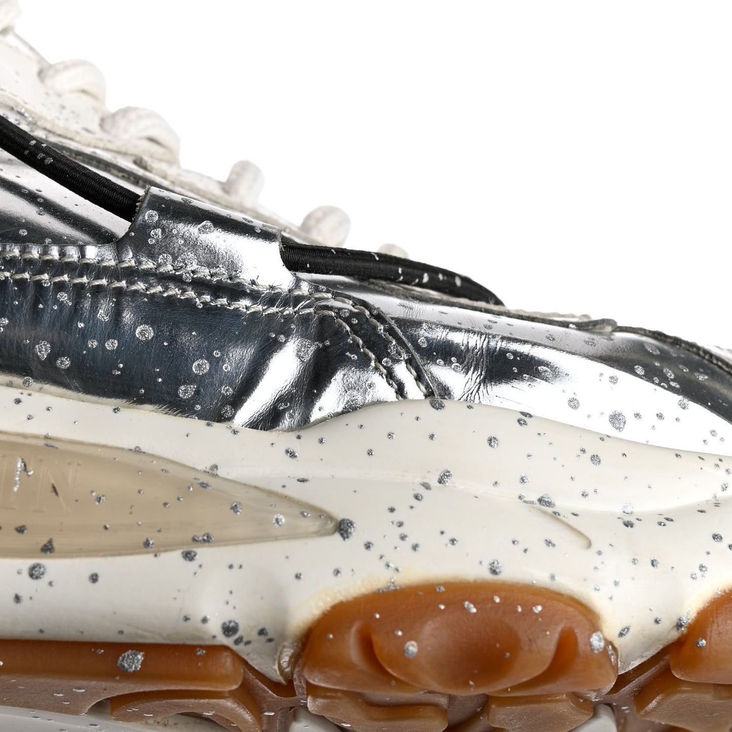 Metallic Calfskin Paint Splatter Mens Bounce Sneakers 42 Silver