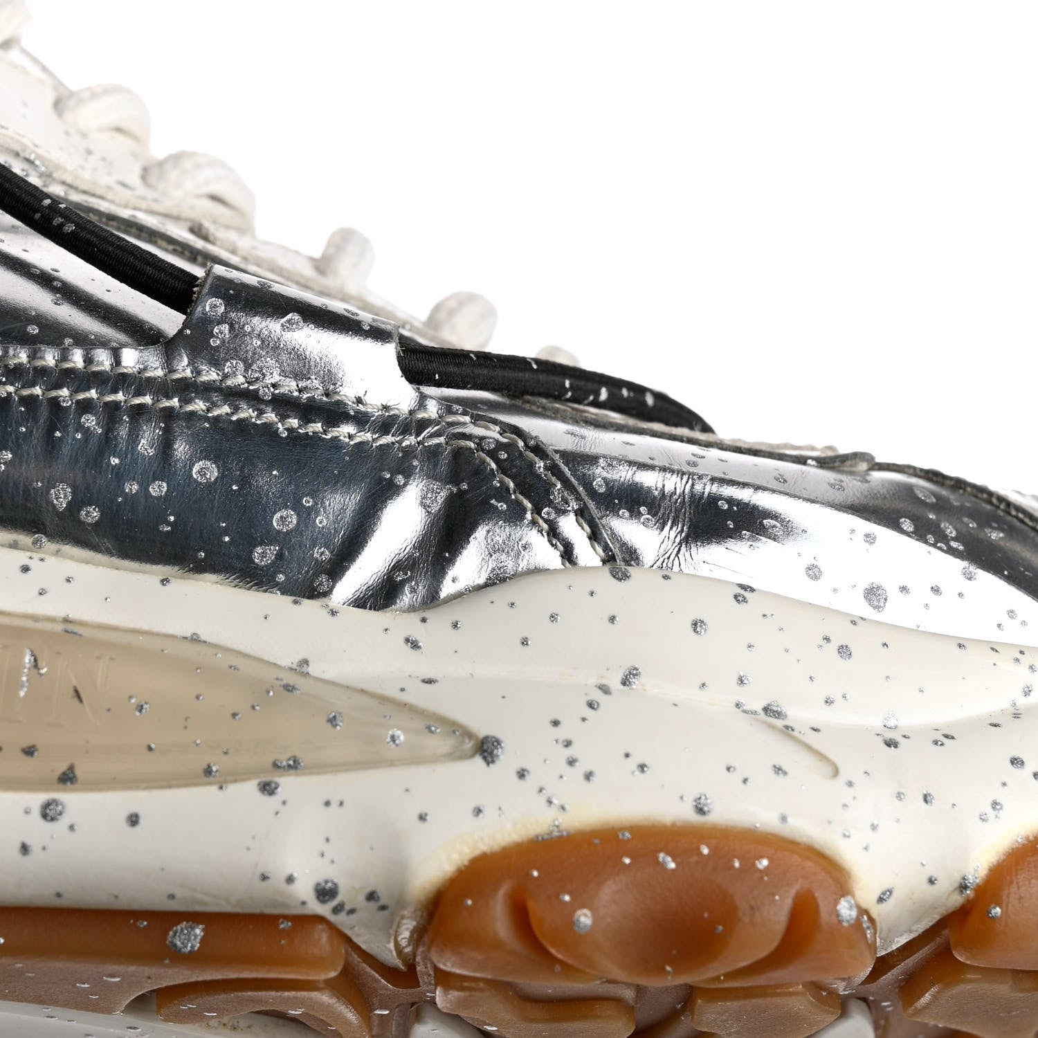 Valentino Garavani Metallic Calfskin Paint Splatter Mens Bounce Sneakers 42 Silver 9 of 11