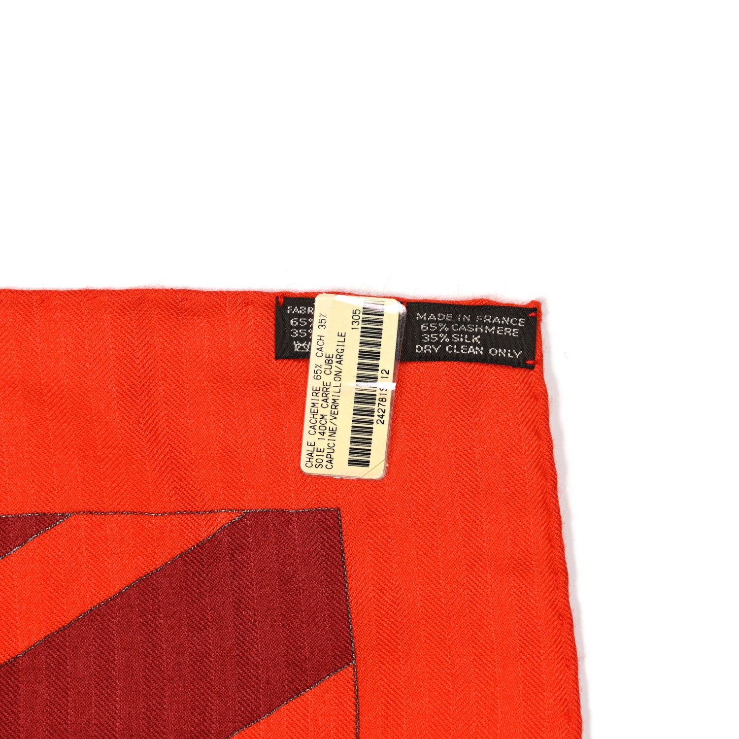 Hermes Cashmere Silk Carre Cube Shawl 140 Capucine Vermillon Argile 5 of 5