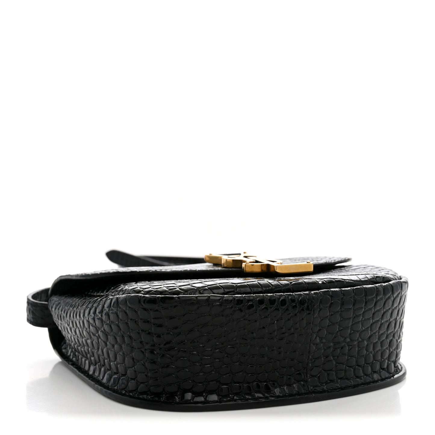 Crocodile Embossed Calfskin Small Kaia Satchel Black