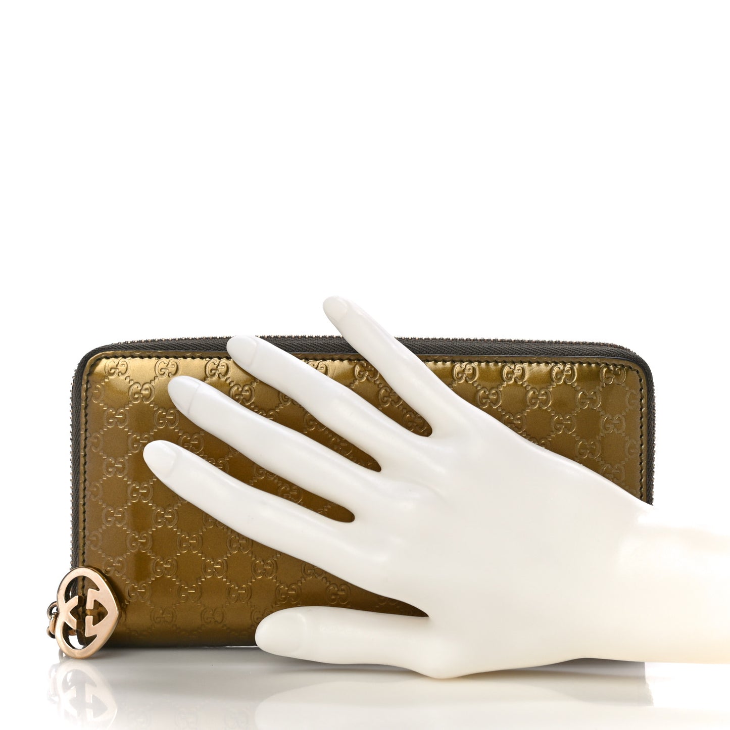 Shine Microguccissima Lovely Heart Zip Around Wallet Gold