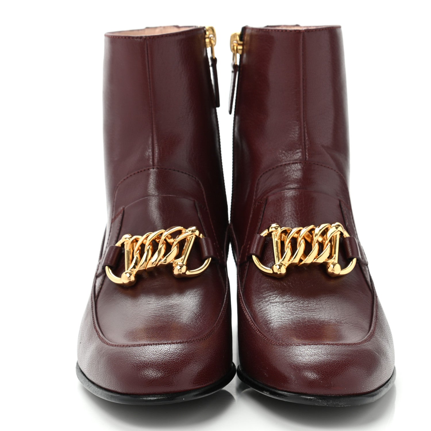 Gucci Goatskin Kitten Chain Horsebit Ankle Boots 37 Bordeaux 2 of 18