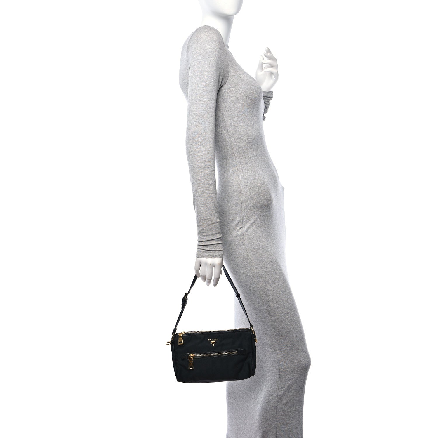 Prada Tessuto Nylon Saffiano Shoulder Bag Black 2 of 14