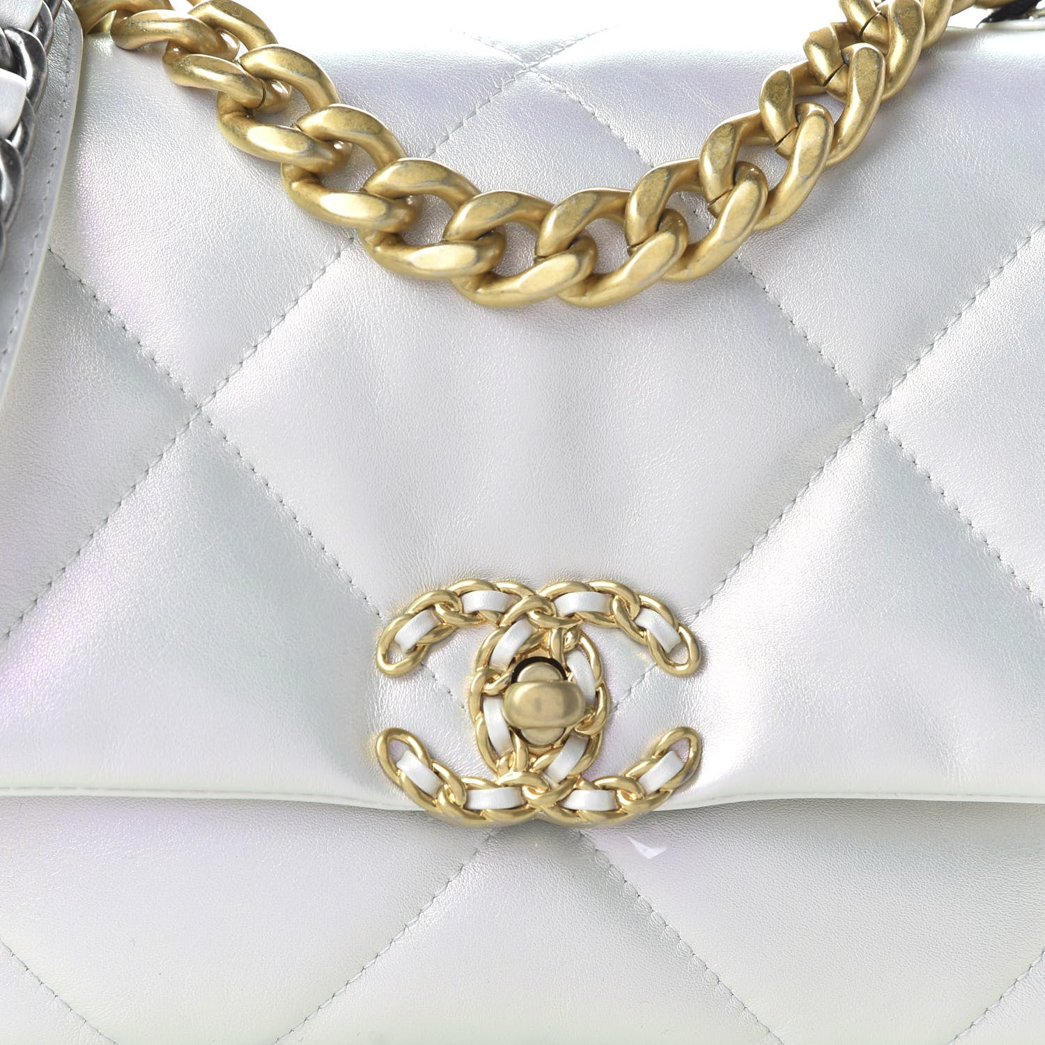 Chanel Iridescent Calfskin Quilted Medium 19 Flap White 10 of 10