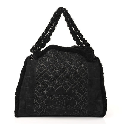 Chanel Shearling Suede Stitched CC Tote Black 3 of 11