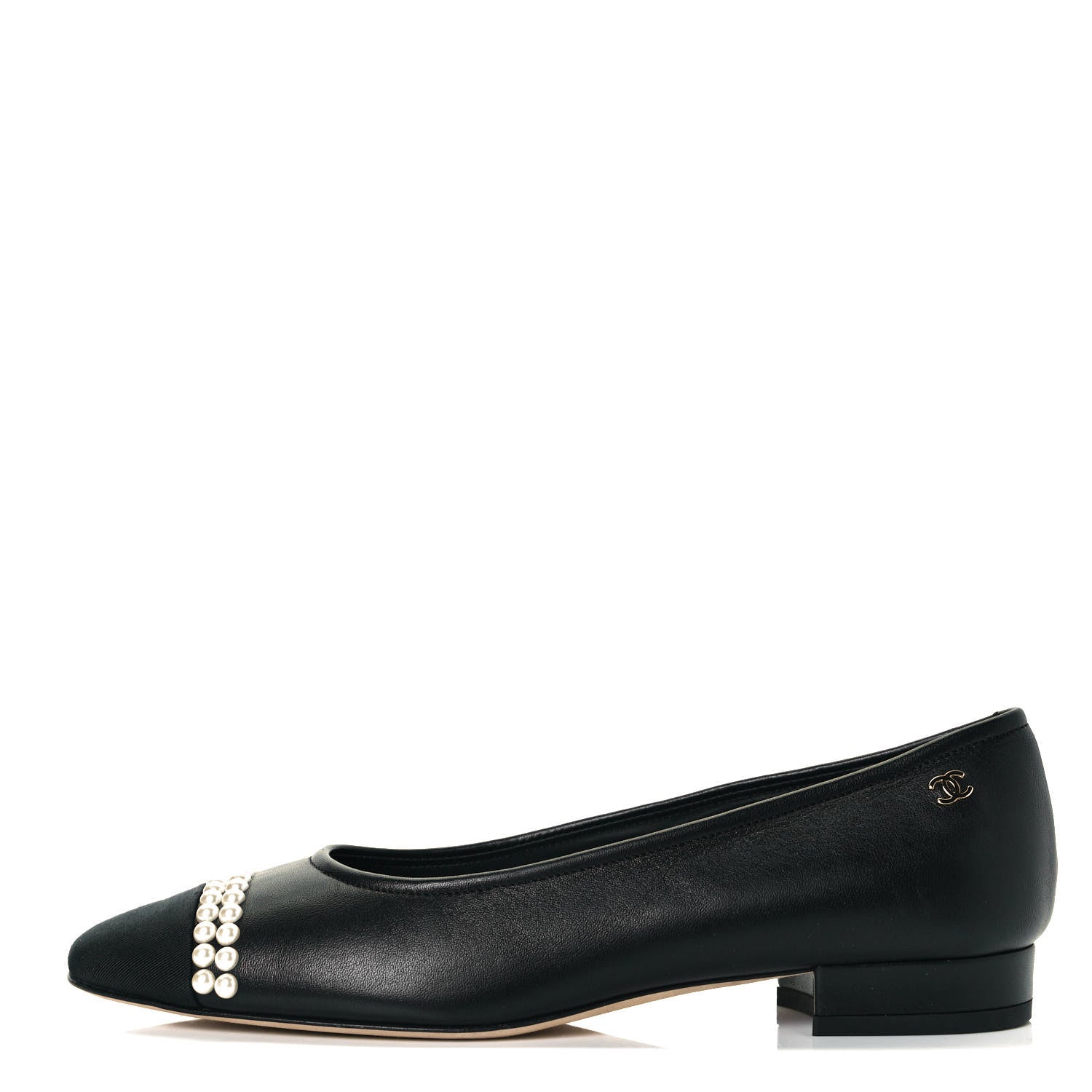 Chanel Lambskin Grosgrain Pearl Cap Toe Ballerina Flats 37 Black 1 of 10