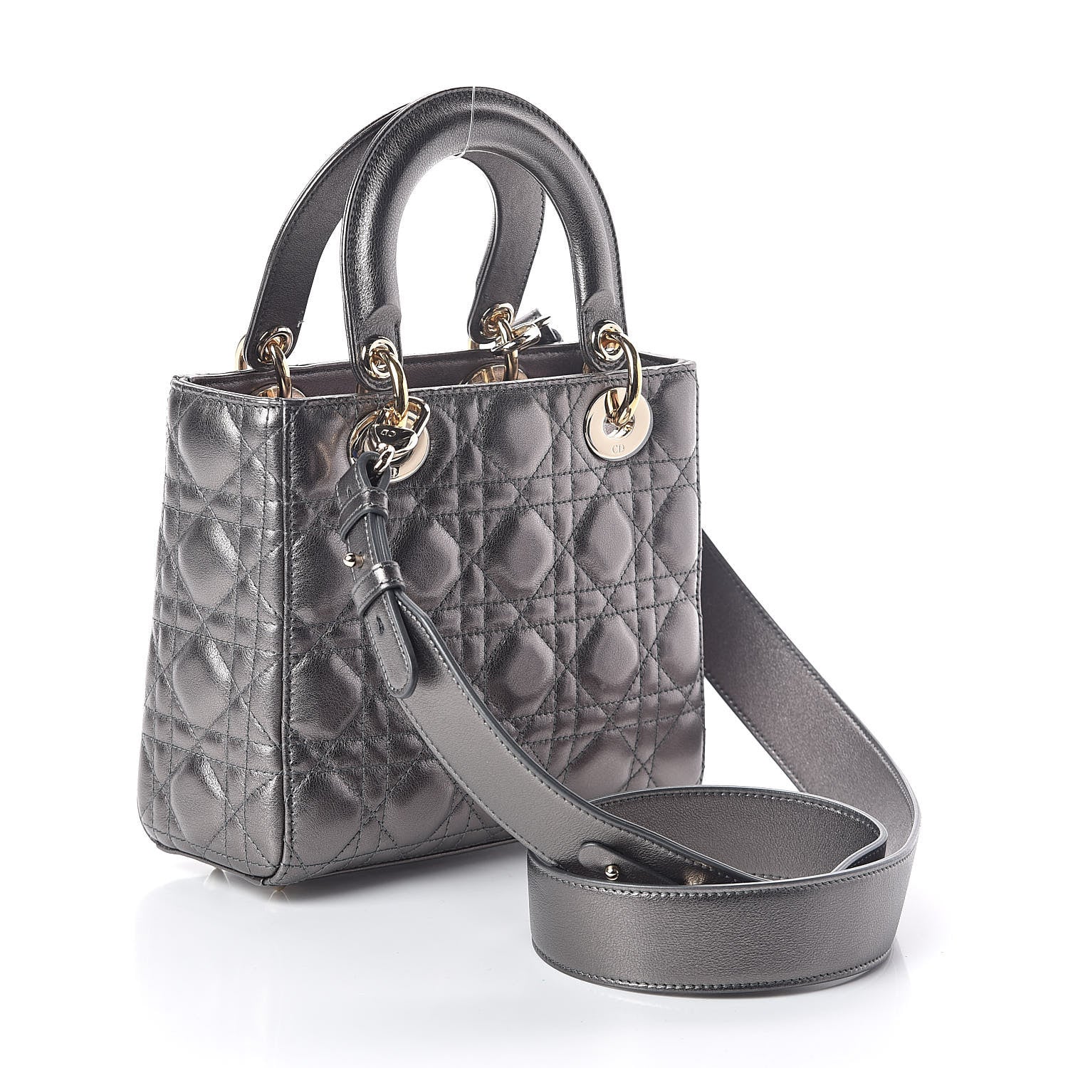 Christian Dior Metallic Grained Calfskin Cannage My ABCDior Lady Dior Gunmetal 3 of 9