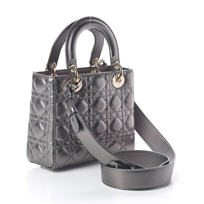 Christian Dior Metallic Grained Calfskin Cannage My ABCDior Lady Dior Gunmetal 3 of 9