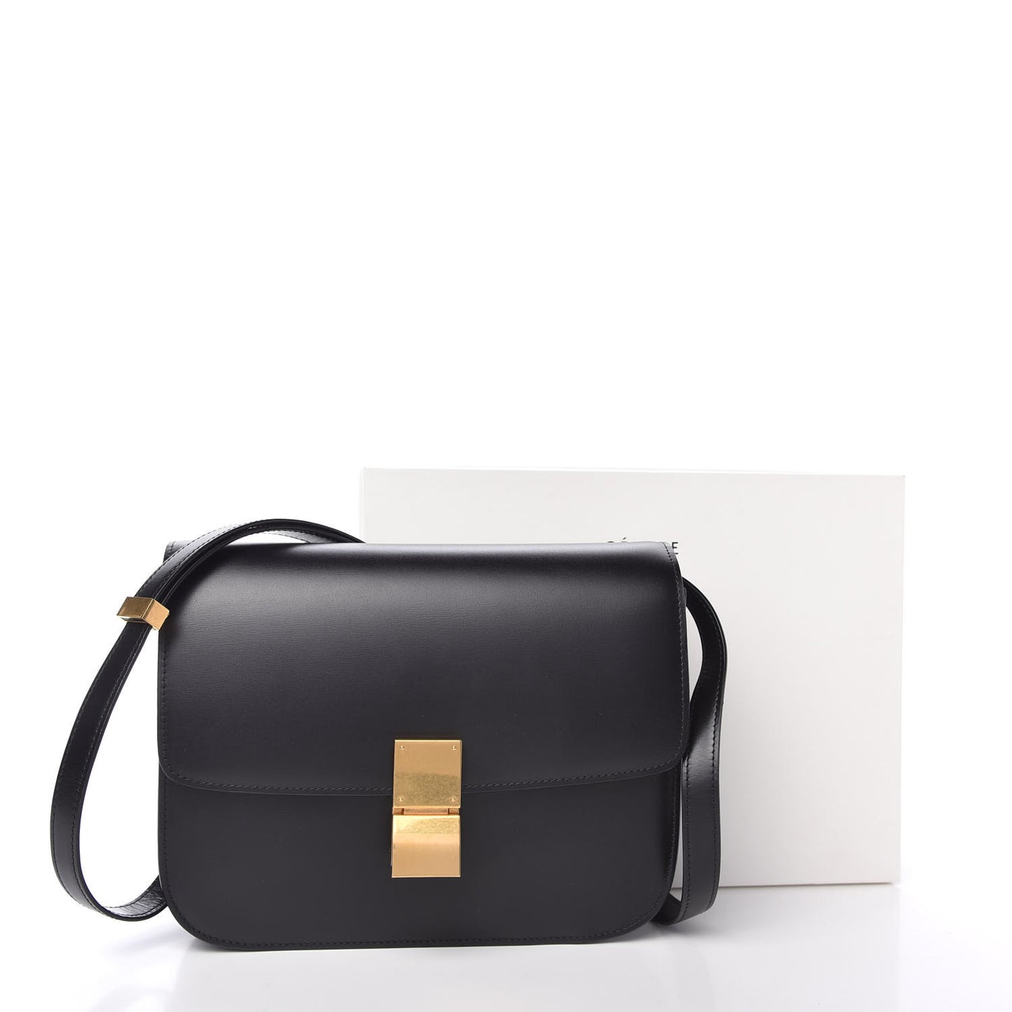 Box Calfskin Medium Classic Box Flap Bag Black