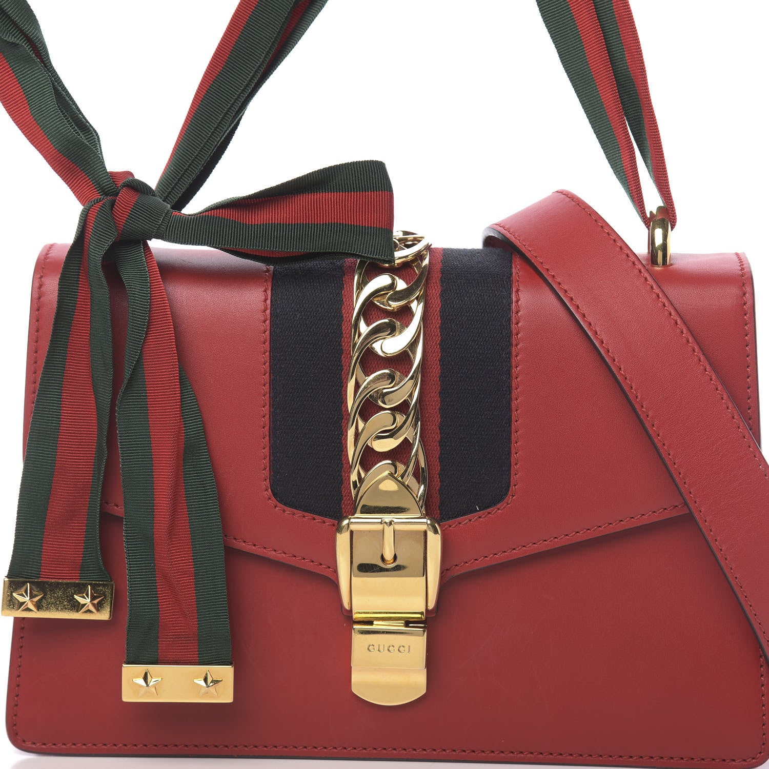 Gucci Calfskin Small Sylvie Shoulder Bag Hibiscus Red 9 of 17