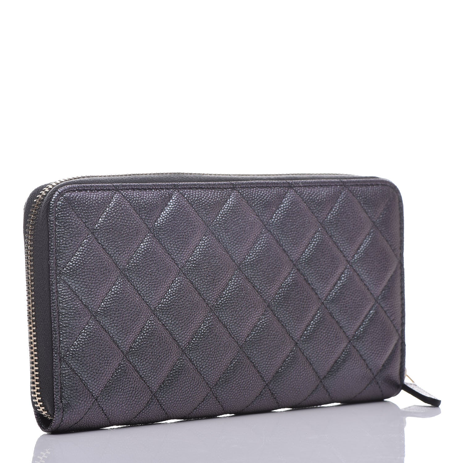 Chanel Iridescent Caviar Quilted Long Zip Around Wallet Black 3 of 9